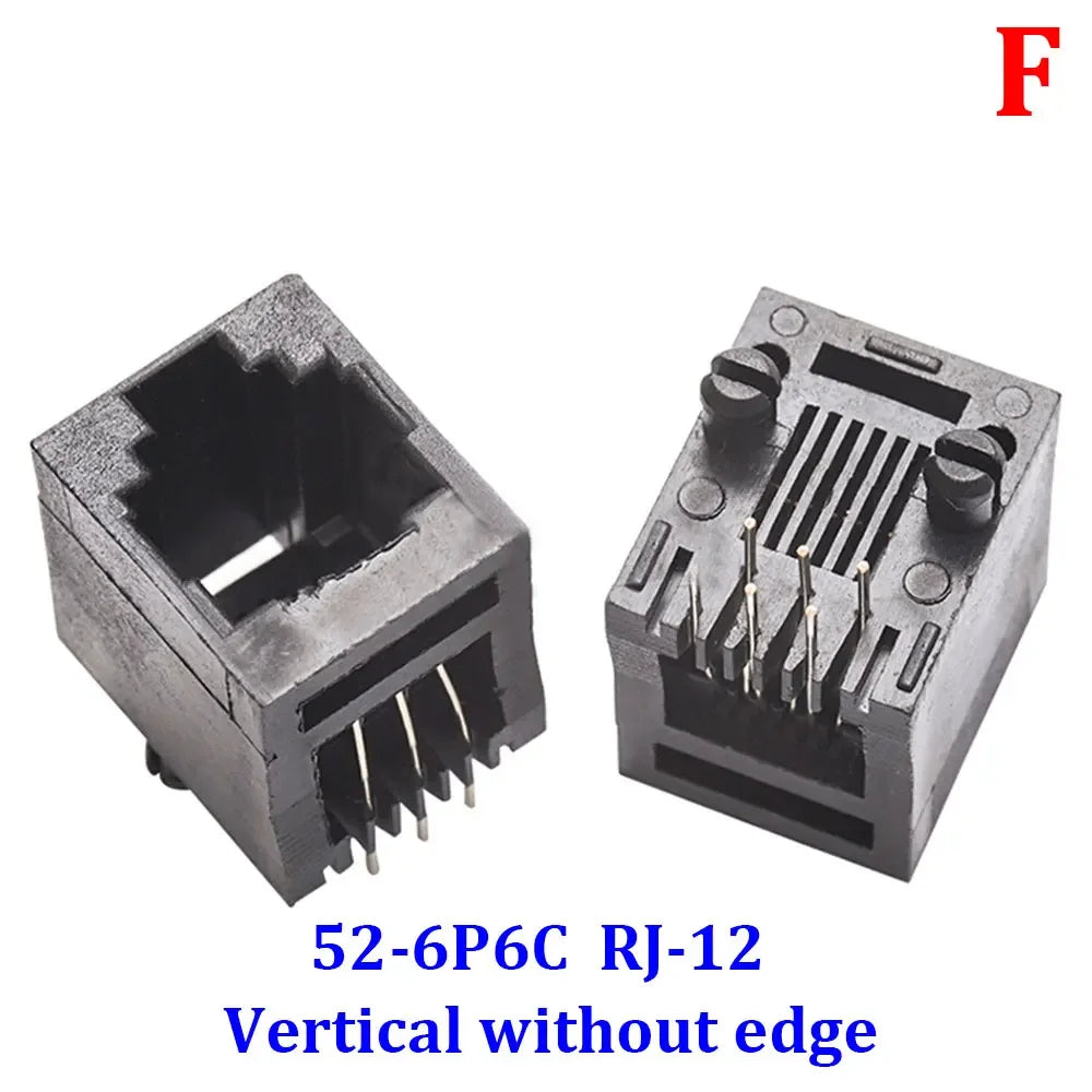 10Pcs RJ11 RJ45 Socket 52-4P4C 6P2C 6P4C 6P6C 8P8C Seat RJ12 Phone Jack Female 6Core Crystal Head 180 Degrees Vertical