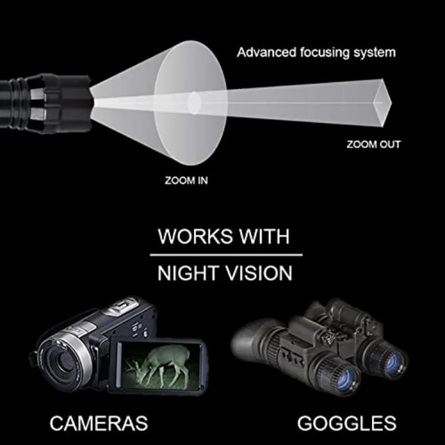 WINDFIRE 940nm IR LED Flashlight, Infrared Flashlight Light, Zoomable Infrared Torch for Hunting, Charger, Pressure Switch - Us