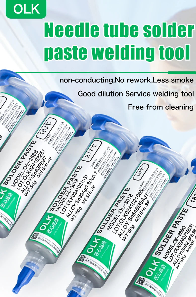 OLK Sn63Pb37 Solder Paste, Flux,Sn99.3cu0.7 Lead-Free Solder Paste Free Cleaning Is Widely Used In All Kinds Of Soldering