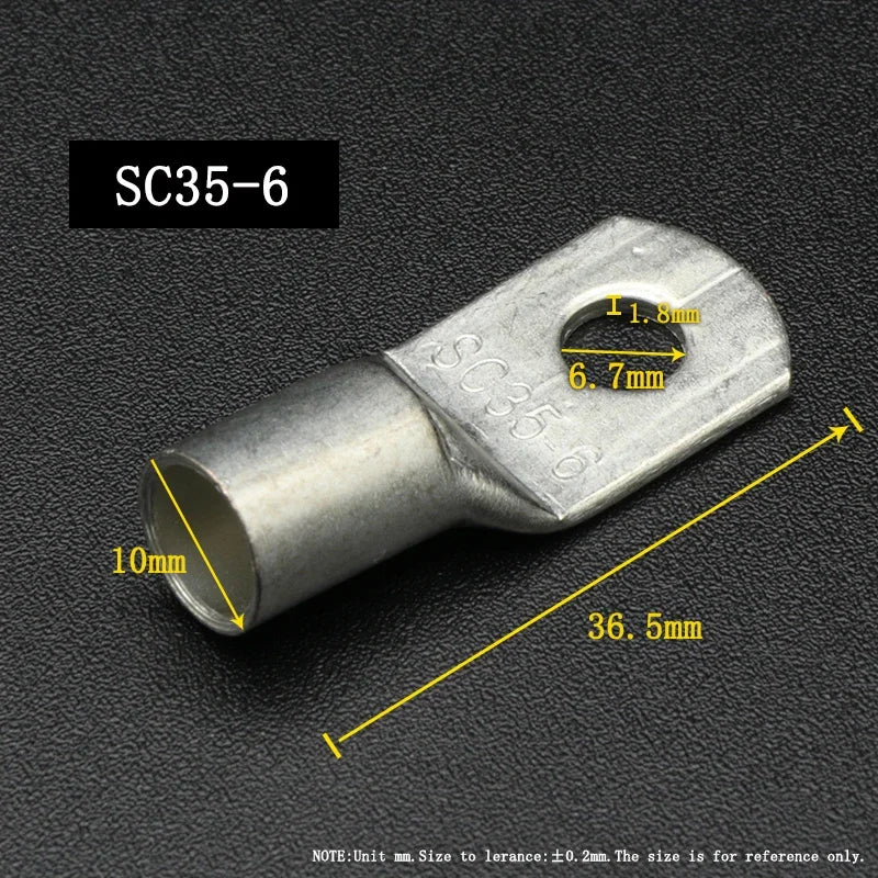 SC Type Wire Nose Terminal SC6 SC10 SC16 SC25 Bare Copper Battery Block Lugs Hole ID 6 8 10 12mm Crimp Wire Connector