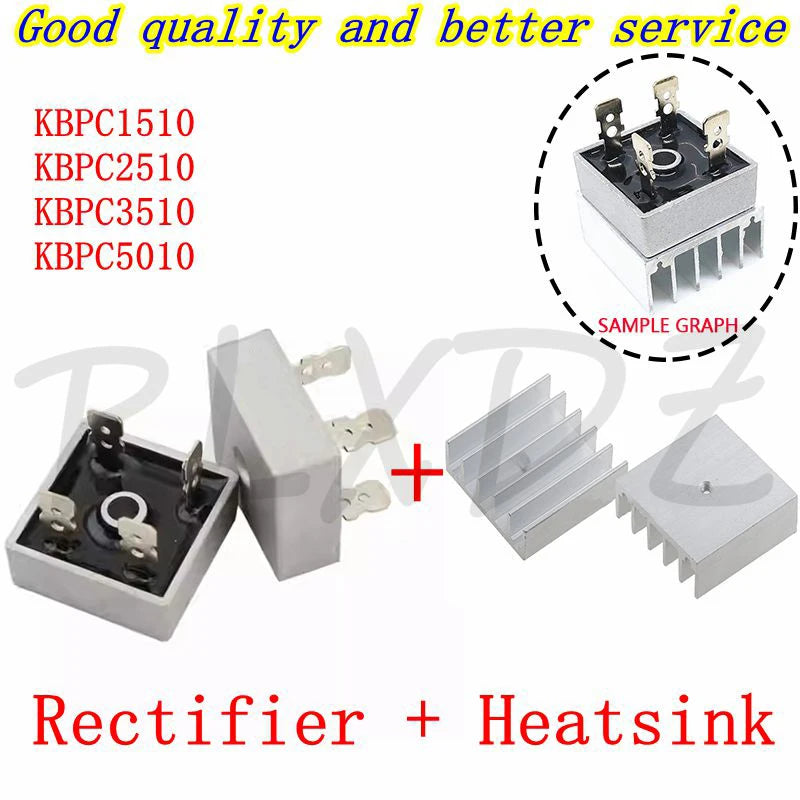 5Set Diode Bridge Rectifier KBPC5010 KBPC1510 KBPC2510 KBPC3510 Rectifiers 15A 25A 35A 50A 1000V With Aluminum Heatsink