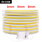 5V COB LED Strip 3mm 5mm 8mm Width 320LEDs/m High Density COB LED Tape AA Battery Powered Linear Lighting White Red Green Blue