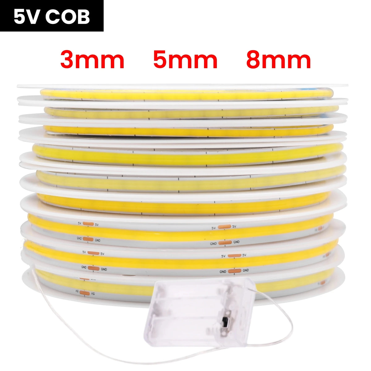 5V COB LED Strip 3mm 5mm 8mm Width 320LEDs/m High Density COB LED Tape AA Battery Powered Linear Lighting White Red Green Blue