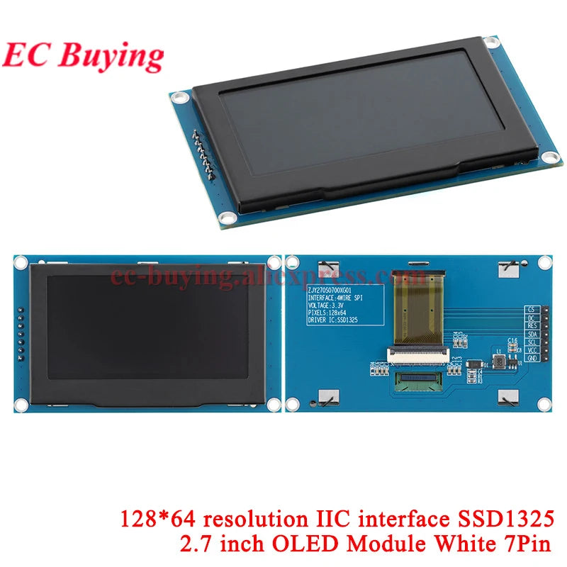2.7 Inch OLED LCD Display Module 128x64 Drive SSD1325 SSD1327 2.7'' Screen Board 4Pin 7Pin IIC I2C SPI 8-bit Parallel Port White