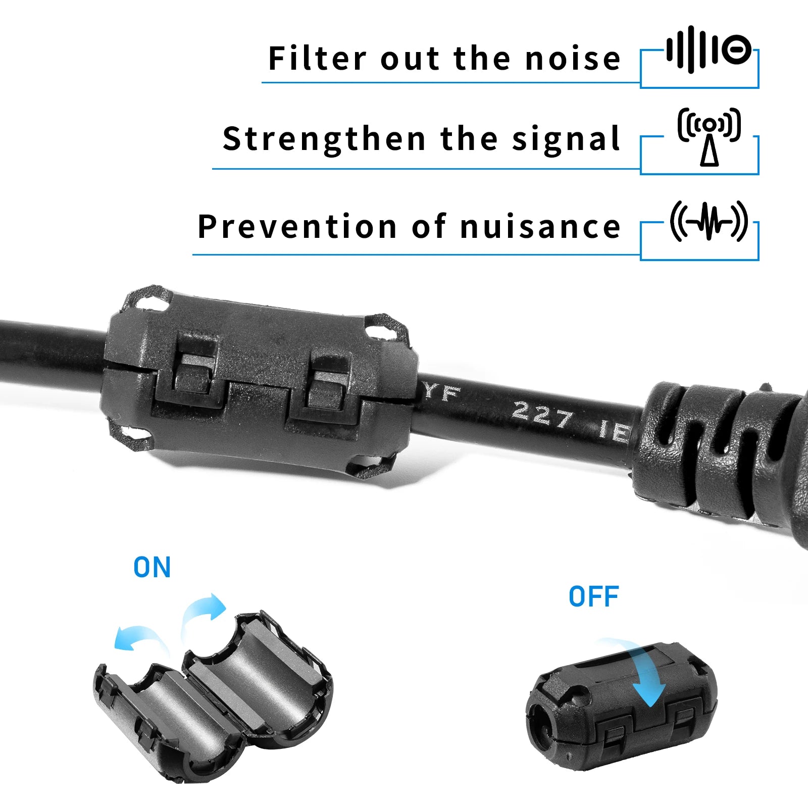 15pcs Clip-On Noise Filter,Ferrite Core Choke Ring RFI EMI Noise Suppressor Cable Clip 3.5-13mm