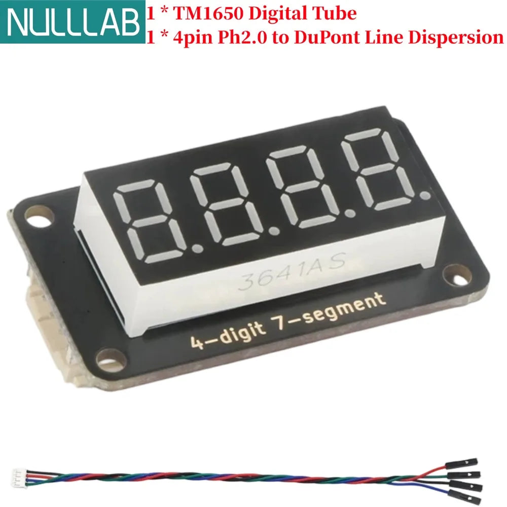 0.36 Inch 4 Digit 7 Segment LED Display TM1650 Driver Chip 3.3V 5V PH2.0 Interface Red Light for Arduino ESP32 Microbit Raspberr
