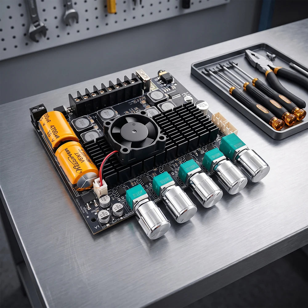DC12‑24V ZK‑TB22 Audio Amplifier Module 75W+75W+145W+145W 2.2 Channel Bluetooth AUX USB PC Input Treble Bass Adjust