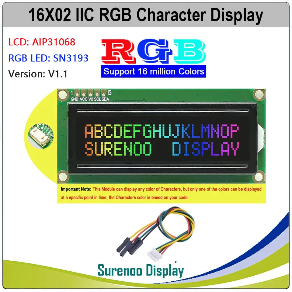Grove 162 16X2 1602 3.3-5V Serial IIC I2C FSTN Positive Negative Character LCD Module Display Screen LCM Panel w/ RGB Backlight