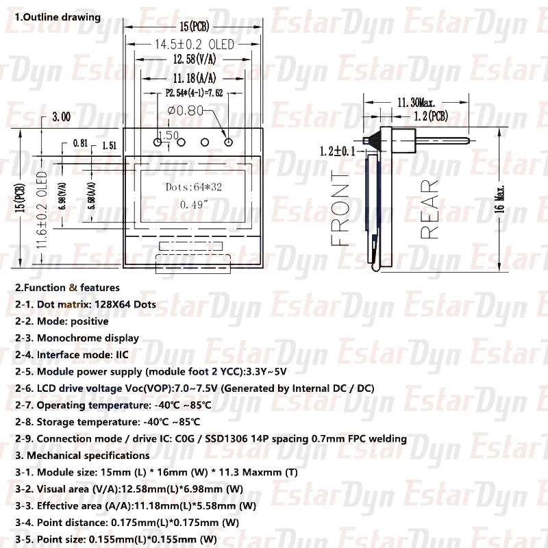 0.49 Inch OLED Display LCD Module White 0.49" Screen 64x32 I2C IIC Interface SSD1306 Driver for AVR STM32