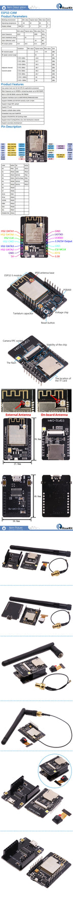 ESP32-CAM-MB ESP-32S WiFi Module Serial to WiFi Development Board 5V Bluetooth With OV3660 Camera Support Photo/Video Antenna