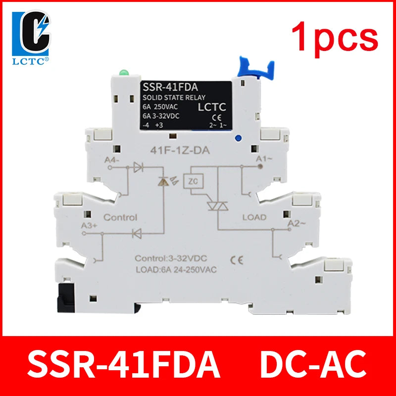 1PCS DIN Rail Mounted Slim Relay SSR Solid State Relay DC Control AC DC Control DC SSR-41FDA/DD 6A 3-32VDC 24-250VAC
