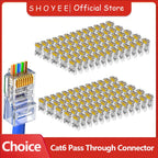 RJ45 Connector CAT6 Pass Through Connectors Crystal End Gold-Plated 8P8C Crimp UTP Standard Ethernet Network Modular Plug