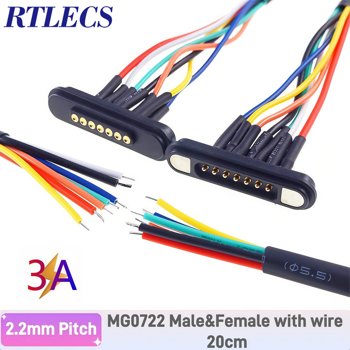 3A Magnetic Spring Loaded Pogo Pin Connector 24VDC LED Snap-on JST SM JR Servo Extended Cable 5/6/7/8/9 Pin Male Female Blind