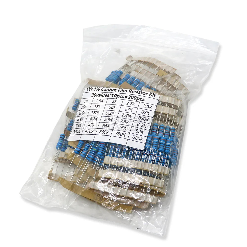 150PCS 300PCS 1/4W 1/2W 1W 2W 3W Resistance 1% Metal Film Resistor Assortment Kit Set 30Values Each 5/10PCS 1~750 1K~820K Ohm