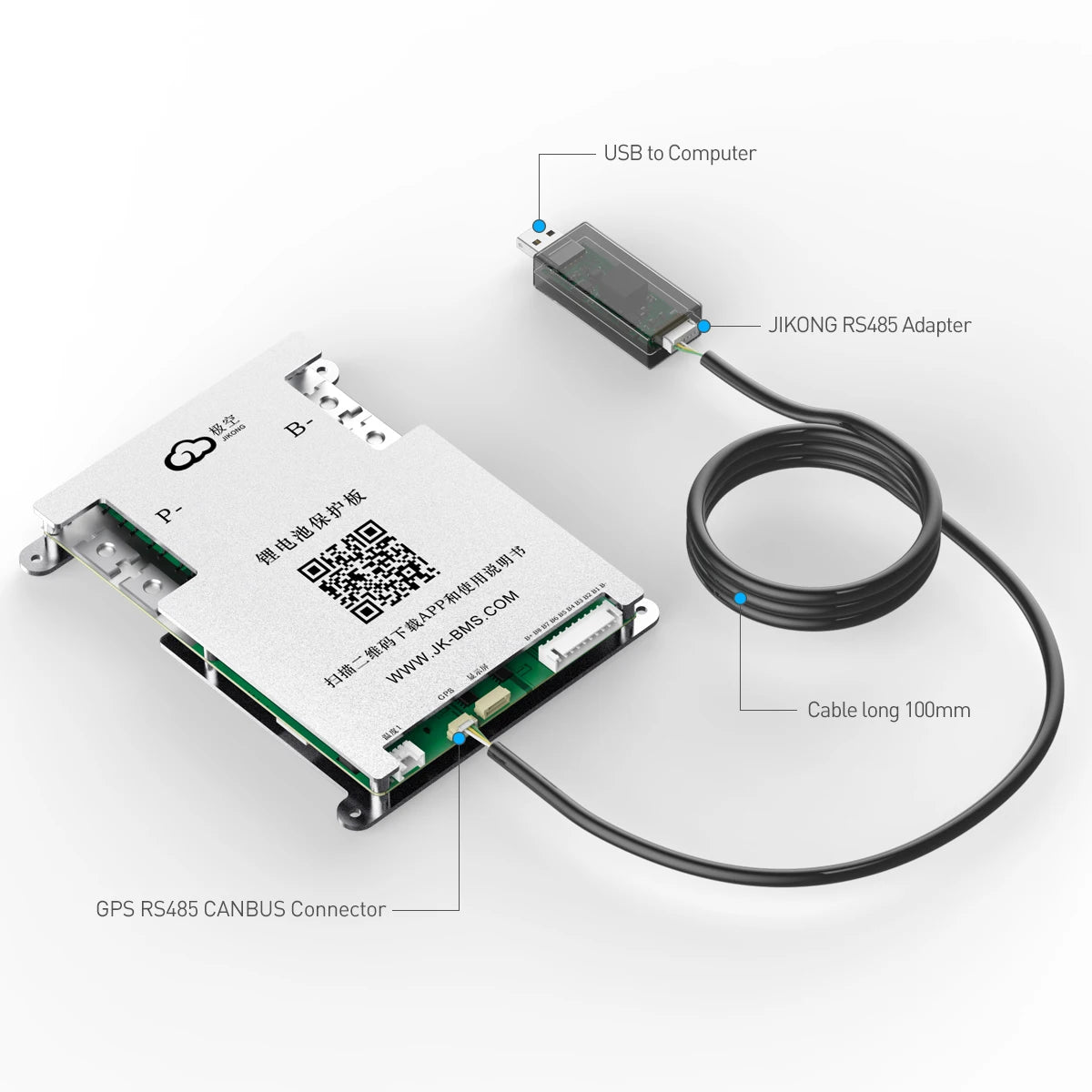 JIKONG RS485 TO USB Adapter 100mm Long RS485 TO Computer Connector Accessory For JIKONG Smart BMS