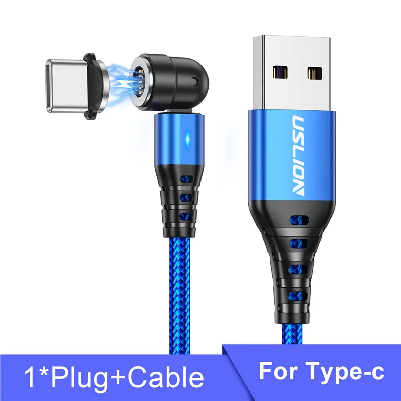 USLION 540 Rotate 5A Magnetic Cable Fast Charging Type C Cable Micro USB Magnet Charge Phone Data Line Wire For iphone 15 Xiaomi