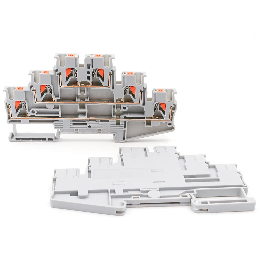 10Pcs PT 2.5-3L Three-Level Terminal Block 2.5mm² DIN Rail Compact Spring Clamp Electrical Connections