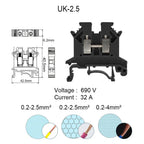 4PCS Terminal Connector UK-1.5/2.5/3/5/10 Wire Electrical Screw Cable Din Rail Terminal Blocks Strip Power Distribution Eletrico