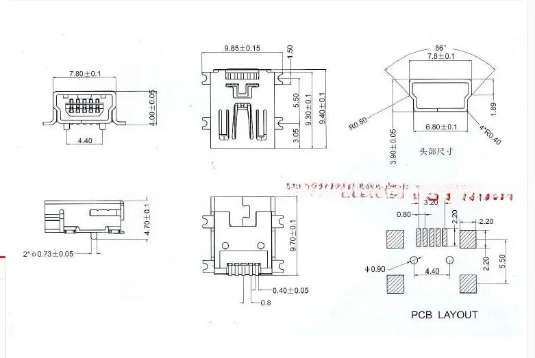 10Pieces 9Types Mini USB Connector B Type USB 2.0 Jack 5pin SMT DIP PCB Board Sink 1.7 USB Socket Female Jack 2.0