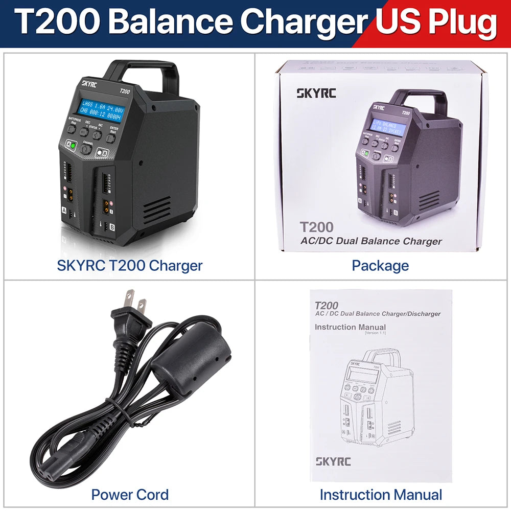 SKYRC T200 T400 T100 AC/DC Lipo Battery Dual Balance Charger Discharger for Traxass Airsoft Drone RC Battery Charger Fast Charge