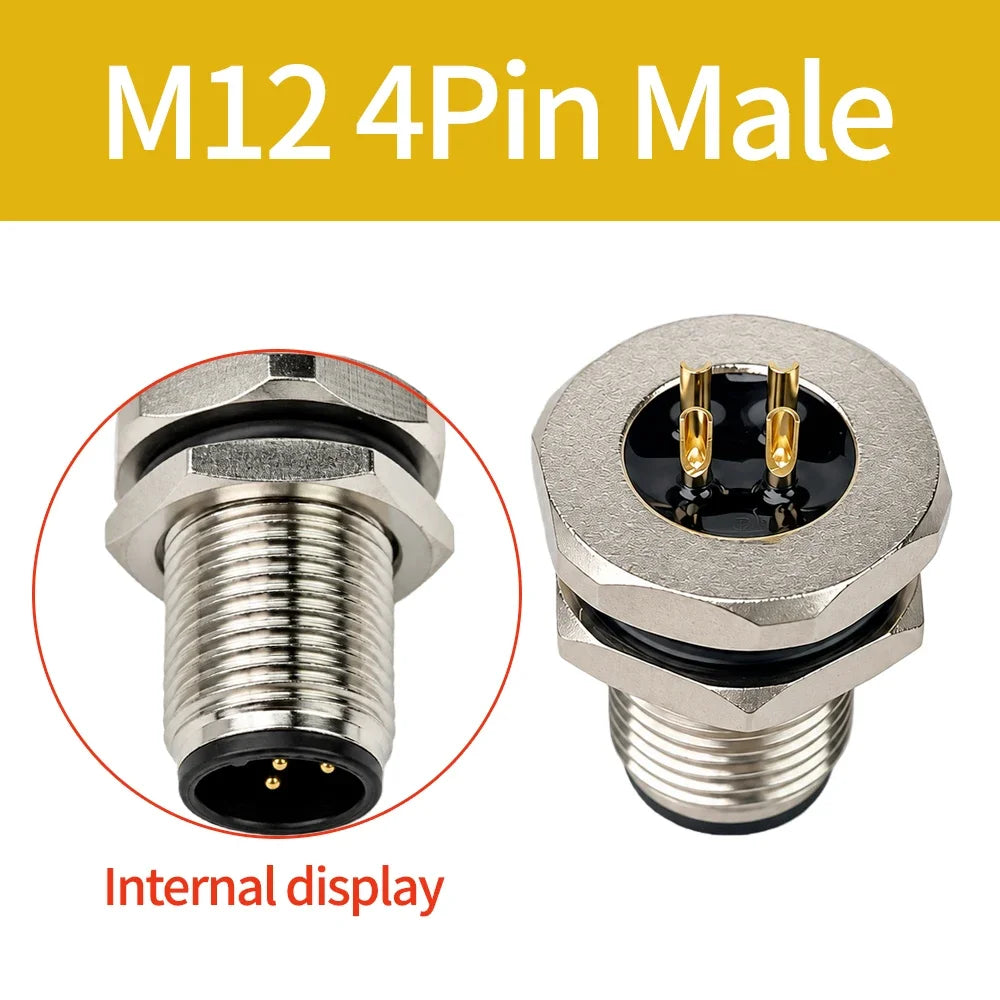 M12 PCB Sensor Connector 4/5/8/12 Pin Male Female Waterproof Circular Socket Front Mount Threaded Nut Flange for Electronics