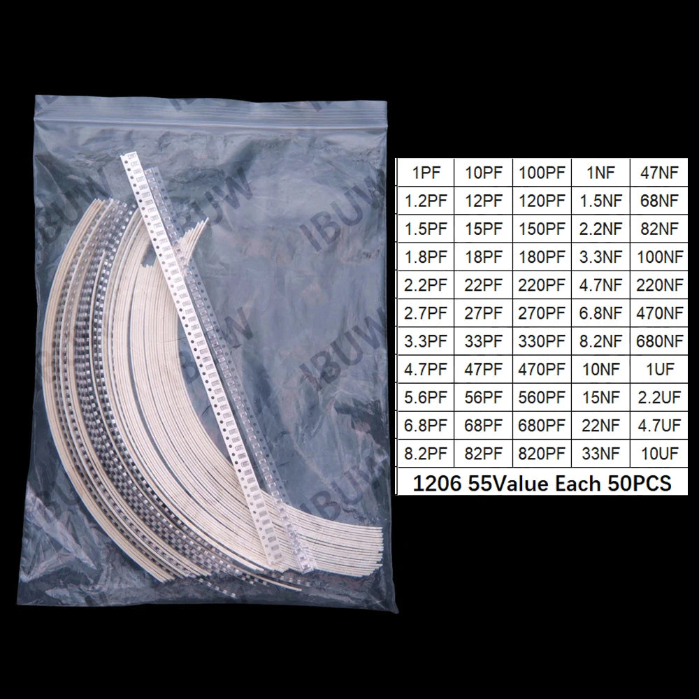 52Value 55Value Each 50PCS/25PCS 0402 0603 0805 1206 capacitor smd kit 1pf 1uf 10uf 0402 0603 0805