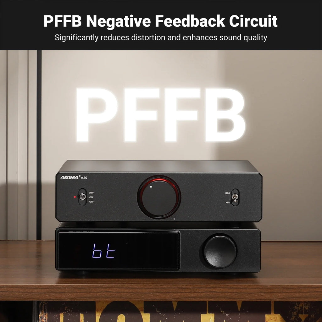 AIYIMA A20 PFFB Stereo Power Amplifier TPA3255 HiFi 2.0 Audio Amp 300Wx2 with XLR/RCA Fully Balanced Input HPF High Pass Filter