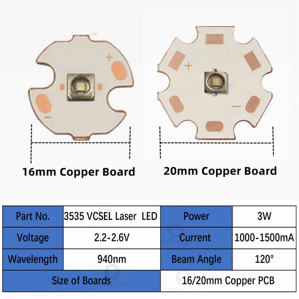 1-5PCS 3535 IR Laser Infrared Vcsel Lamp Beads 3W 808nmnm 850nm 940nm 980nm 1064nm LED Diodes Sensing Monitoring Night Vision