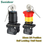 XB4 Key Select Knob Switch 22mm 2/3 Position Self Locking Momentary Self Reset Key Emergency Stop Power Push Button Switch 10A
