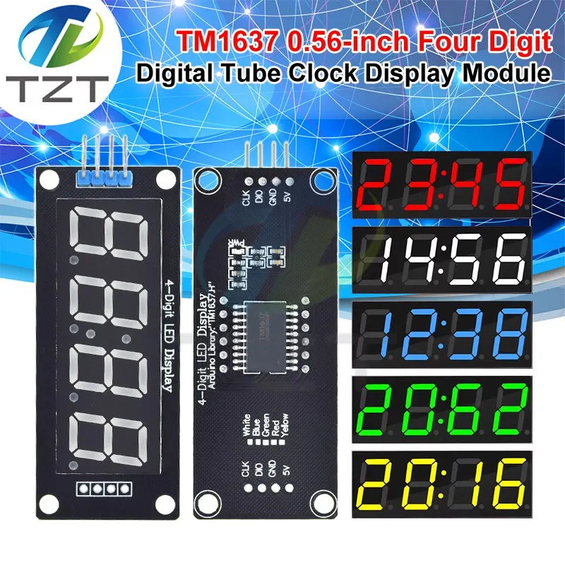 TM1637 LED Display Module for Arduino 4 Digit Tube 7 Segment 0.56 inch Time Clock Indicator Module Red Blue Green Yellow White