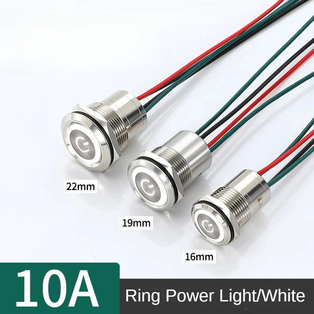 16/19/22mm IP67 Waterproof Metal Push Button Switch 10A High Current LED Light Momentary Latching Outdoor Power Switch Red Green