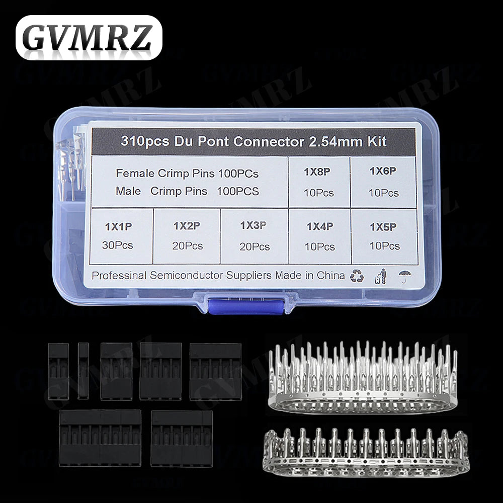 310PCS/BOX 2.54mm Male+Female Dupont Wire Jumper Line Cable 1/2/3/4/5/6/8 Pin Header Connector Housing Electronic DIY Kit 310Pcs