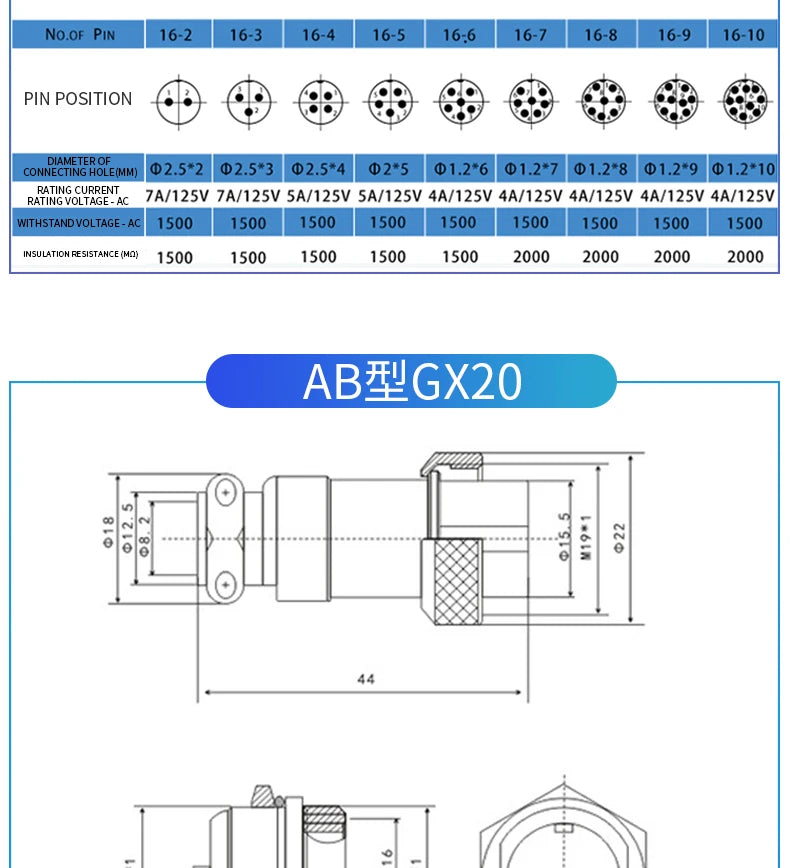 GX12 2/3/4/5/6/7Pin Nut Type Aviation Plug 12mm Circular Socket  Male & Female Electric Power Panel M12 Connector