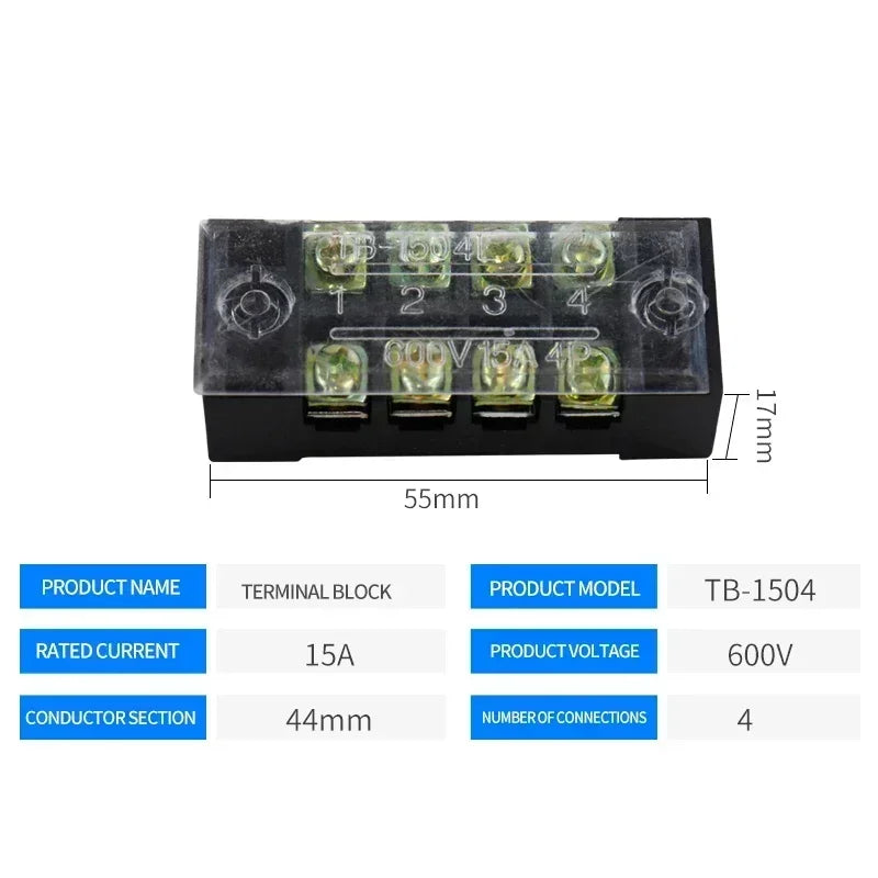 5Pcs TB1503 TB2503 TB4512 Screw Terminal Block Barrier Strip 15A 25A 45A Dual Row Wire Connector with Flame Retardant PC Cover