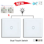 NYWP EU 86*86mm 1Gang 2Way Dual Touch Switch Tempered Glass Panel Stair Switch Bedroom Sensor Switches Cross No Need WI-FI