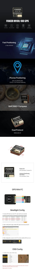 Foxeer M10Q-180 M10Q-250 M10 Dual Protocol GPS Module Built-in QMC5883 Compass Ceramic Antenna for RC Airplane FPV Long Range