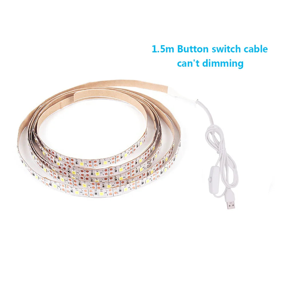 Dimmable 5V LED Strip Lights SMD2835 3528 60Leds/m Waterproof Ribbon Lights TV Backlight USB/Battery Powered Stripe Room Decor