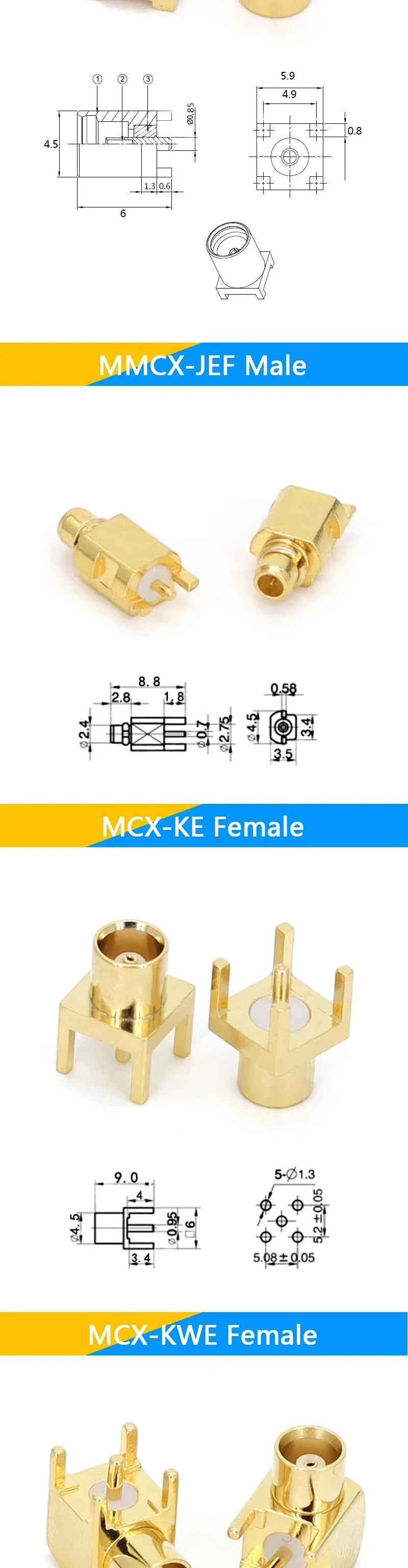 1-10PCS MCX MMCX Male Female PCB Mount Straight RF Coax Connector Right Angle 90-Degree Goldplated Welding Terminal