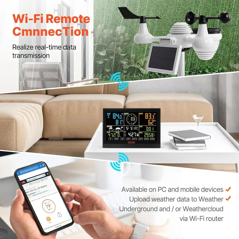 WiFi Weather Station 7-in-1 Indoor Outdoor with 7.5 Inch Color Display Weather Forecast Temperature Humidity UV Air Pressure