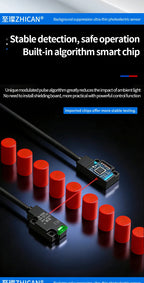 ZHICAN ZC3T Miniature Flat Photoelectric Sensor Front Side View Through Beam Diffuse Reflective