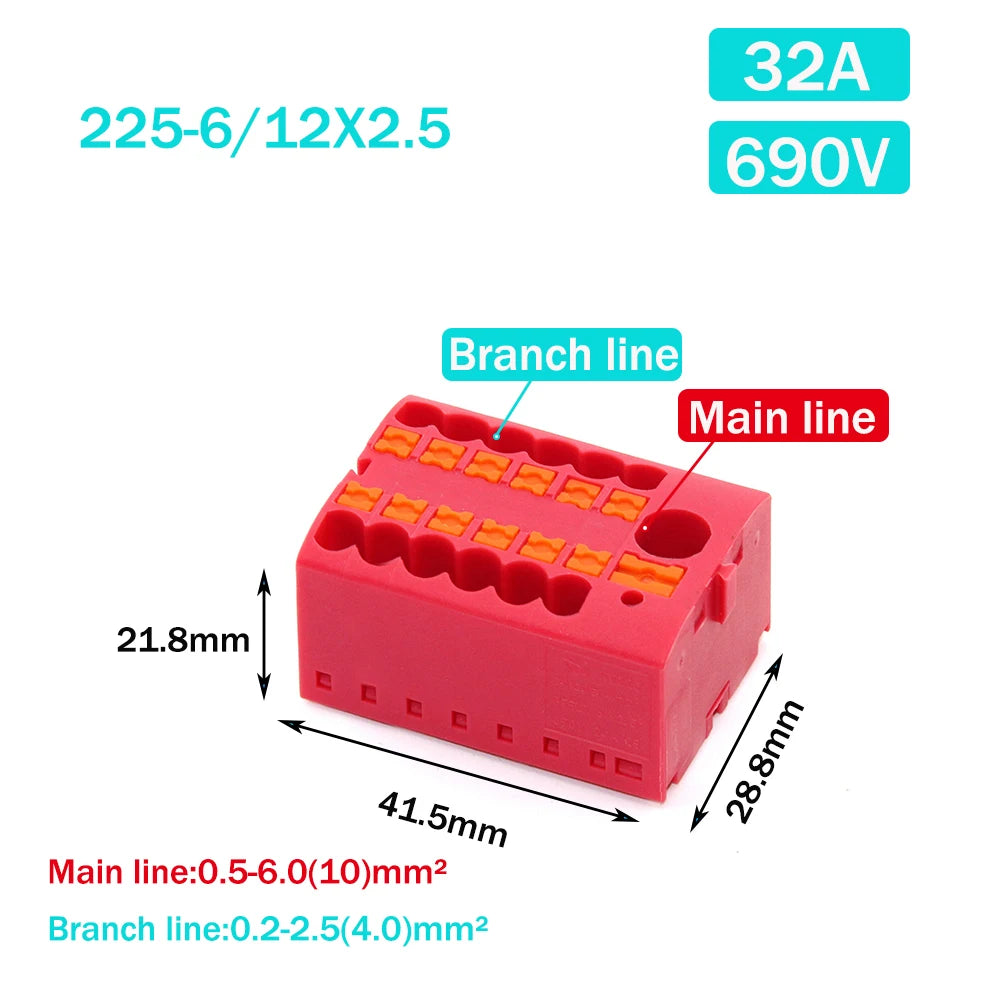 Wire Electrical Connectors PTFIX 2.5mm Wire Merging And Branching Device Push-in Terminal Block Connector Mount On Din Rail