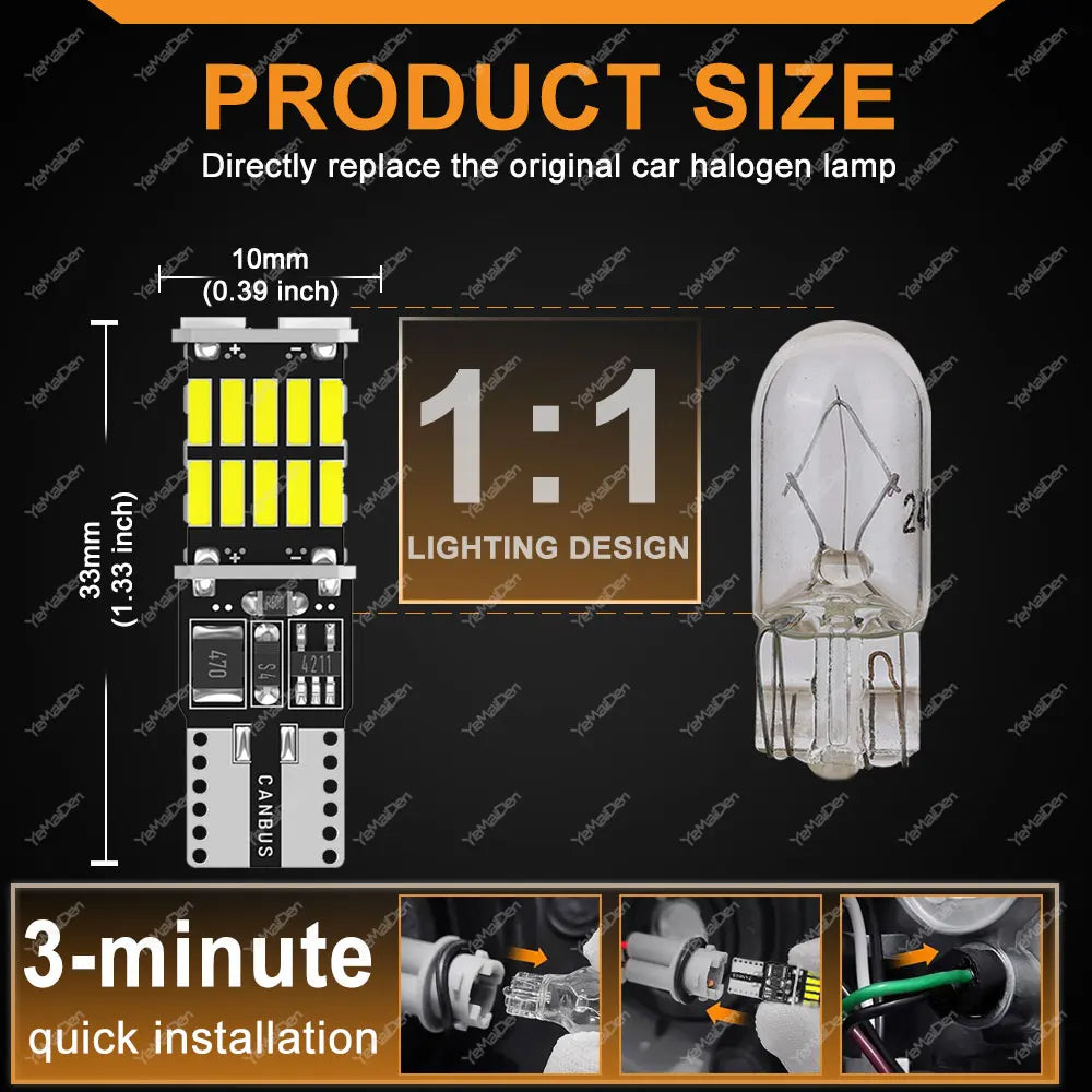 2/4/10/20 PCS CANBUS T10 W5W LED Bulb For Car Interior Dome Trunk License Plate Wedge Side Lights 12V 24V 4014-26SMD 6500K White