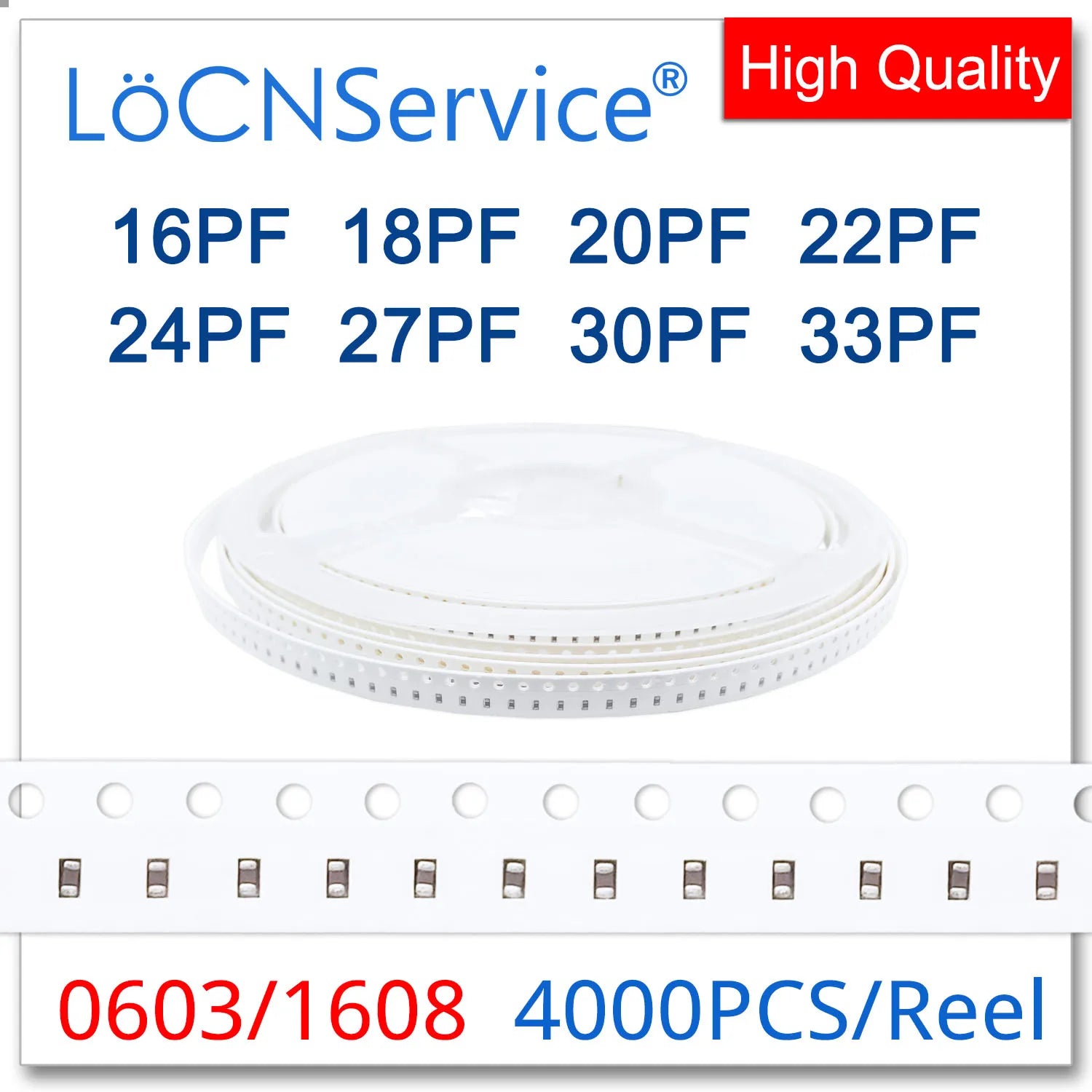 LoCNService SMD Capacitors 4000PCS 0603 1608 COG/NPO RoHS 50V 5% 16PF 18PF 20PF 22PF 24PF 27PF 30PF 33PF High quality