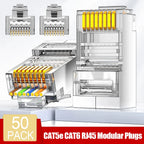 50/1PCS RJ45 CAT6 CAT5e Connector Transparent Ethernet End Network Unshielded Perforated Crystal Head Network Cable Connectors