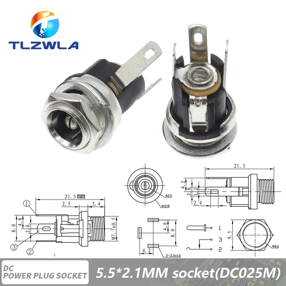 10Pcs DC Connectors 5.5x2.1mm 3.5x1.3mm DC Power Plug Male Female Jack Socket Nut Panel Mount DC Power Adapter Connector 5.5*2.1