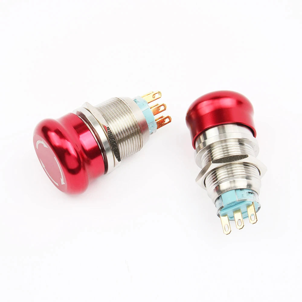 16mm 19mm 22mm 1NO1NC 2NO2NC Metal Waterproof aluminum Push Button Switch mushroom emergency STOP latching press button