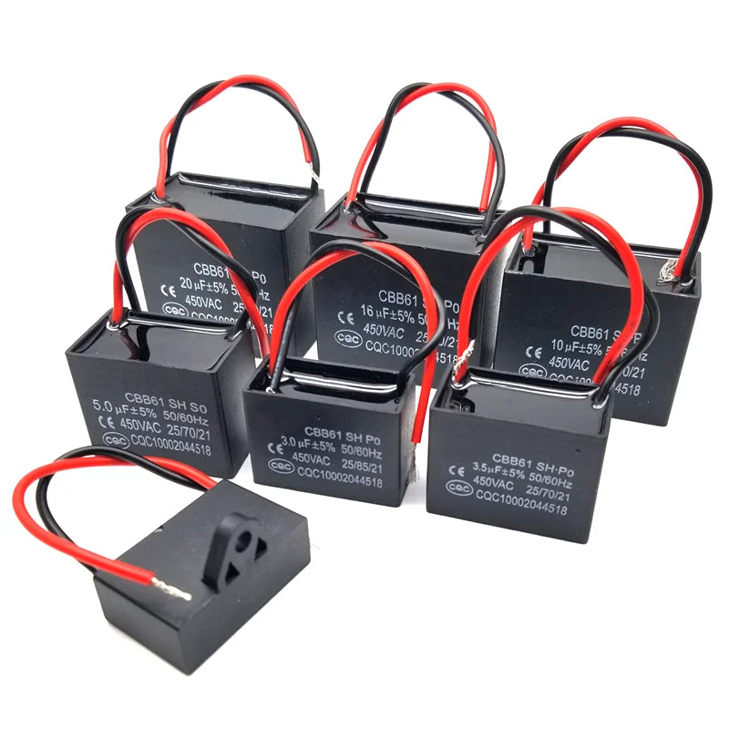 CBB61 450V Fan Starting Capacitor 1uF 1.2uF 1.5uF 1.8uF 2.0uF 2.5uF 3.0uF 3.5uF 4.0uF 4.5uF 5.0uF 6.0uF 7.0uF 8.0uF 10uF 16uF 20