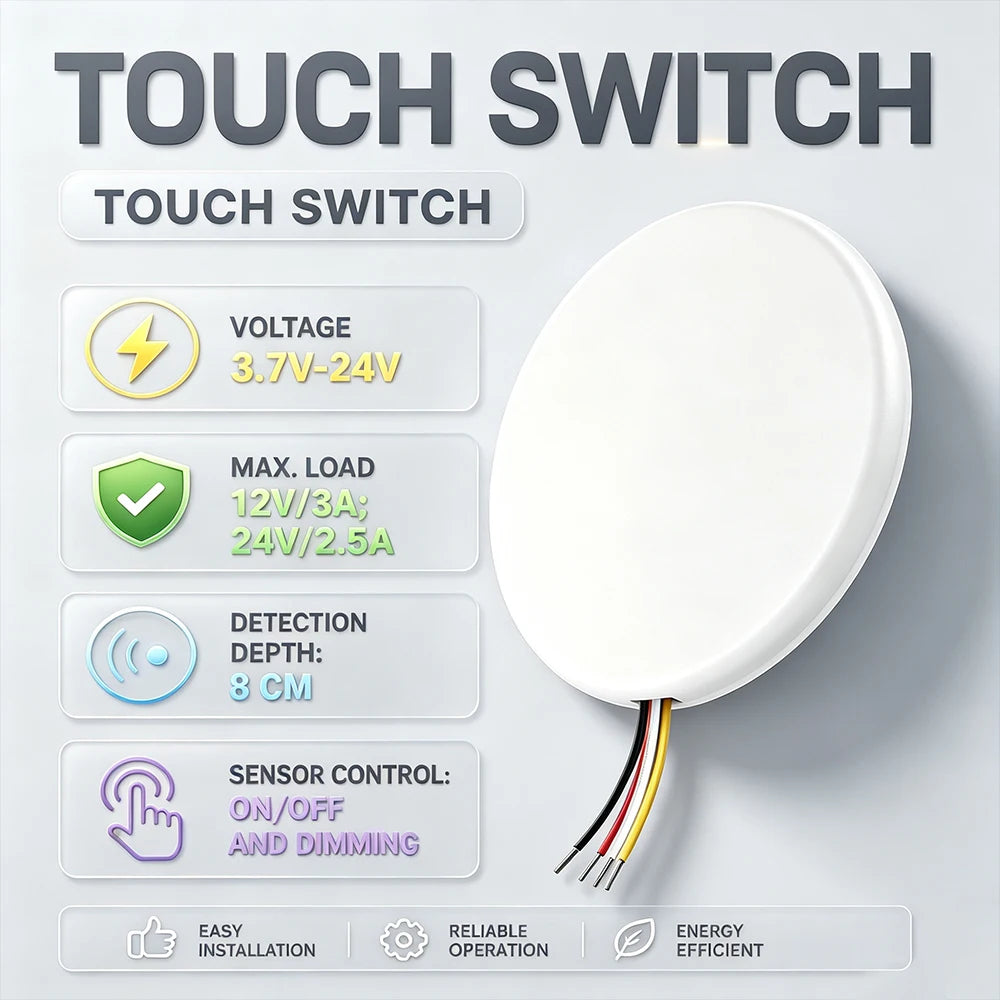 12V 24V Light Control Touch Dimmer Switch Dimmable 80mm Wood Panel LED Touch Sensor Switch for Home Automation