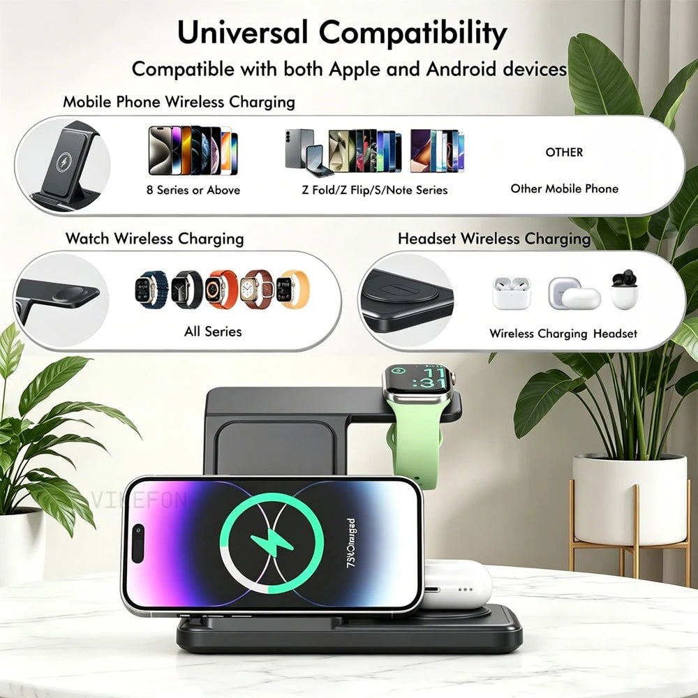 3 in 1 Wireless Charger Station For iPhone 17 16 15 14 13 12 Pro Max Apple Watch 11-2 Airpods 4 Pro3/2 Fold Fast Charging Stand