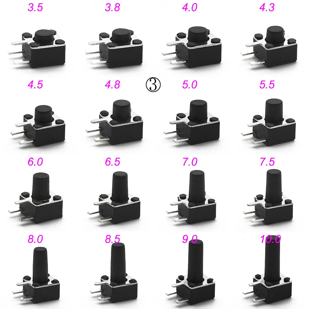 50PCS 4.5X4.5MM 4Pin DIP H=3.5/3.8/4.0/4.3~12mm 12V Tiny Button Tact Switch 260GF Momentary Tactical Push Button Parts Repair